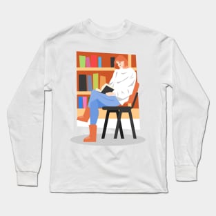 Girl in the Library. Reading Book Long Sleeve T-Shirt